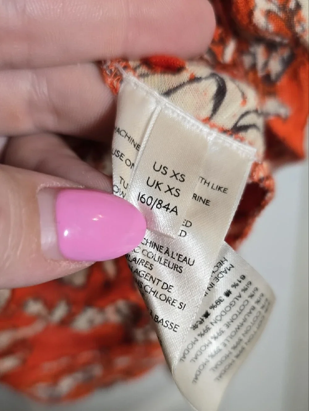 Free People XS Orange Floral Ruched V-Neck Long Sleeve Top